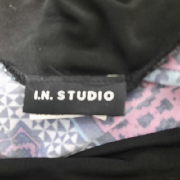 I. N. Studio Maxi Skirt Black Burgundy Teal Chevron Geometric Pattern Stretch L - Picture 5 of 8